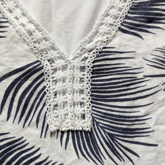 Modai linen cotton tropical leaf pattern crochet V-neck Tshirt blouse women's 3X - Picture 5 of 10